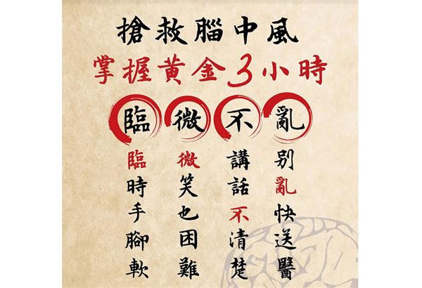 腦中風徵兆口訣:「臨『微』不亂」。