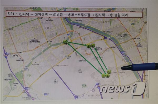 韓國官方公布了第35例確診患者於5月31日當天的行蹤路線圖。（圖片／翻攝自News1）
