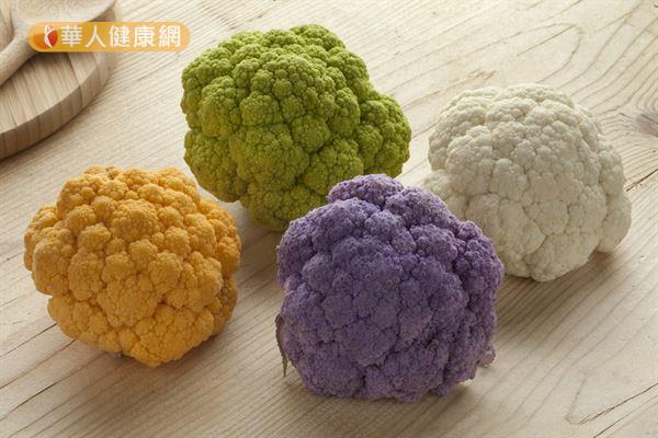 坊間花椰菜有4種顏色，保健功效略有差異。