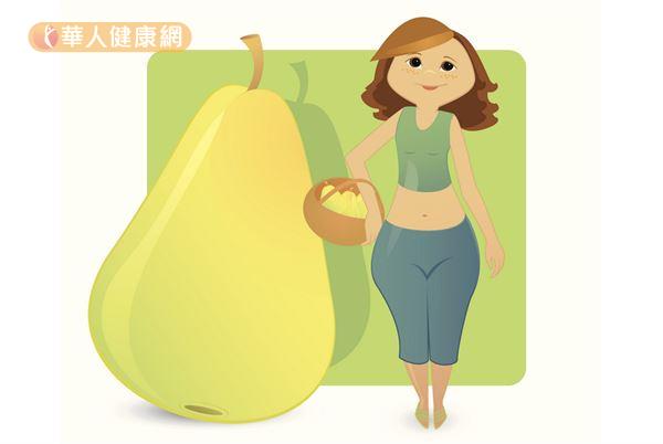 西洋梨型身材的女性，腰部以下的脂肪囤積較多。